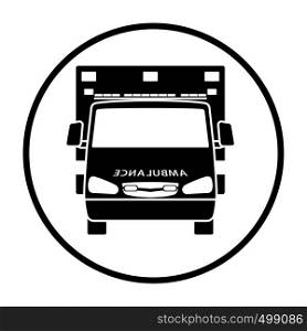 Ambulance icon front view. Thin Circle Stencil Design. Vector Illustration.
