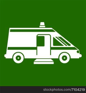 Ambulance icon white isolated on green background. Vector illustration. Ambulance icon green