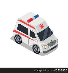 Ambulance Illustration in Isometric Projection.. Ambulance illustration in isometric projection. Medical service car picture for medical concepts, web, applications icons, infographics, logotype design. Isolated on white background.. Ambulance Illustration in Isometric Projection.