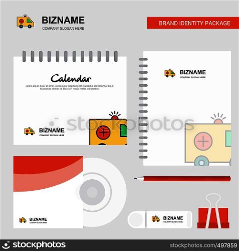Ambulance Logo, Calendar Template, CD Cover, Diary and USB Brand Stationary Package Design Vector Template
