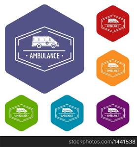 Ambulance newborn icons vector colorful hexahedron set collection isolated on white. Ambulance newborn icons vector hexahedron
