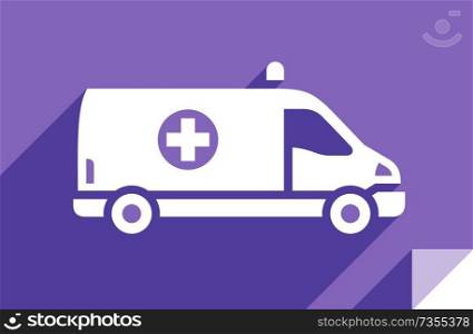 Ambulance, transport flat icon, sticker square shape, modern color. Transport on the road