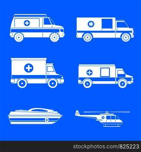 Ambulance transport icons set. Simple illustration of 6 ambulance transport vector icons for web. Ambulance transport icons set, simple style