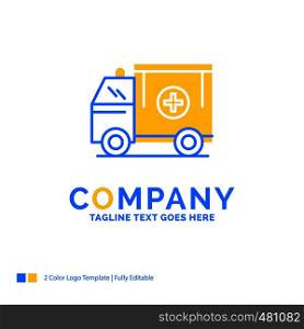 ambulance, truck, medical, help, van Blue Yellow Business Logo template. Creative Design Template Place for Tagline.