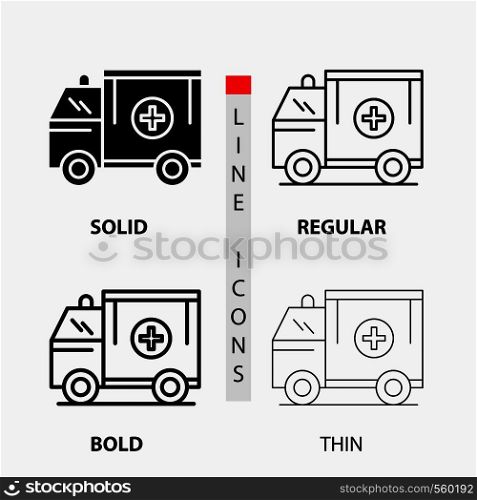 ambulance, truck, medical, help, van Icon in Thin, Regular, Bold Line and Glyph Style. Vector illustration. Vector EPS10 Abstract Template background