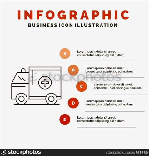 ambulance, truck, medical, help, van Infographics Template for Website and Presentation. Line Gray icon with Orange infographic style vector illustration. Vector EPS10 Abstract Template background