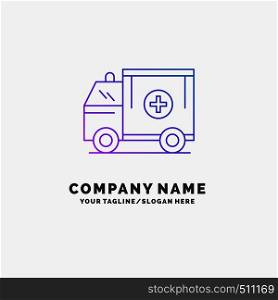 ambulance, truck, medical, help, van Purple Business Logo Template. Place for Tagline. Vector EPS10 Abstract Template background