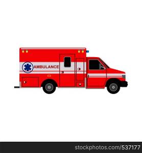 Ambulance van flat vector side view. Help emergency auto red transportation rescue