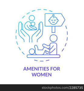 Amenities for women blue gradient concept icon. Urban regulation. Comfortable city for mothers with babies abstract idea thin line illustration. Isolated outline drawing. Myriad Pro-Bold font used. Amenities for women blue gradient concept icon