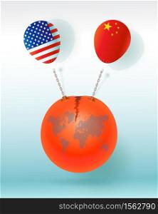 America and China trade war business, The world leader and the symbol of America and China business conflicts on blue background that affects our world for business concepts, vector illustrations 3d.