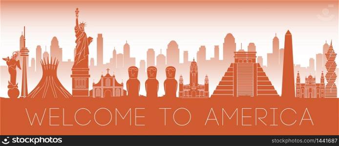 America famous landmark orange silhouette design,vector illustration