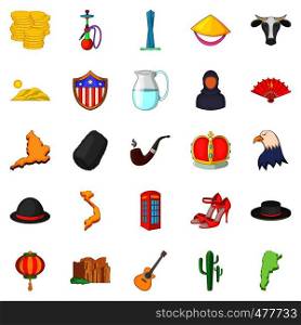 America icons set. Cartoon set of 25 america vector icons for web isolated on white background. America icons set, cartoon style