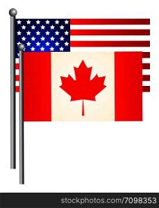 American and Canadian flags. Vector illustration.