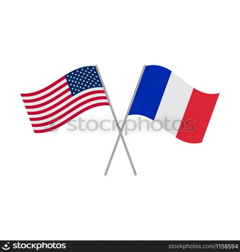 American and French flags vector isolated on white background