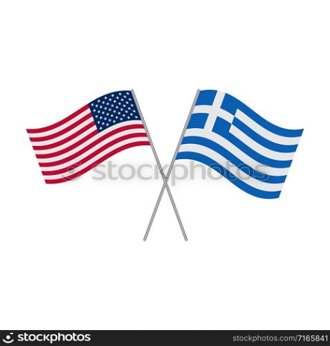 American and Greek flags vector isolated on white background. American and Greek flags vector isolated on white