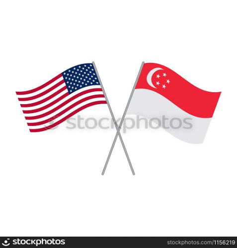 American and Singaporean flags vector isolated on white background. American and Singaporean flags vector isolated on white