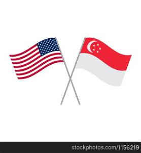 American and Singaporean flags vector isolated on white background. American and Singaporean flags vector isolated on white