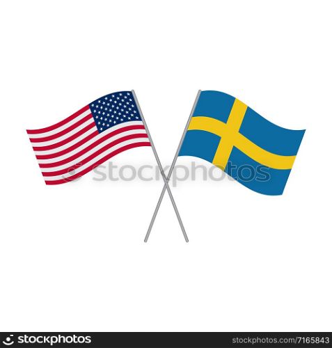 American and Swedish flags vector isolated on white background. American and Swedish flags vector isolated on white