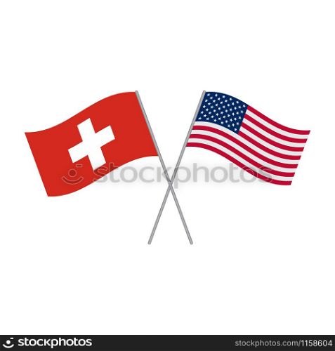 American and Switzerland flags vector isolated on white background
