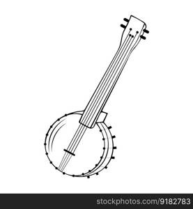 American banjo isolated retro musical instrument. Vector four string banjo guitar, chordal accompaniment.. American banjo isolated retro musical instrument. Vector four string banjo guitar, chordal accompaniment