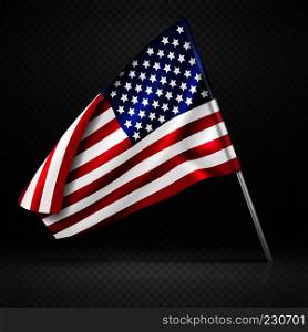 American banner wavy flying flag, USA flag isolated on transparent background vector illustration. American national flag, country usa wavy flag. American banner wavy flying flag, USA flag isolated on transparent background vector illustration