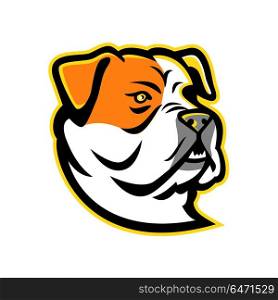 American Bulldog Mascot. Mascot icon illustration of head of a bully type American Bulldog, a breed of utility dog viewed from side on isolated background in retro style.. American Bulldog Mascot