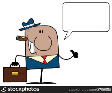 American Businessman Cartoon Doodle Businessman Holding A Thumb Up And Speech Bubble
