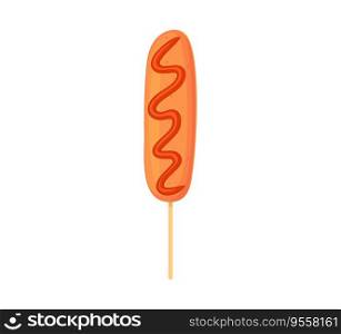 American Corn dog with ketchup sauce. Street food, fastfood concept. Illustration in cartoon style. Street food, fastfood concept. Illustration in cartoon style. American Corn dog with ketchup sauce. Street food, fastfood concept. Illustration in cartoon style.