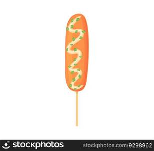 American Corn dog with mayonnaise sauce. Street food, fastfood concept. Illustration in cartoon style. Street food, fastfood concept. Illustration in cartoon style. American Corn dog with mayonnaise sauce. Street food, fastfood concept. Illustration in cartoon style.