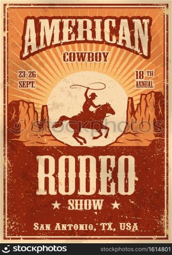 American cowboy rodeo poster with typography and vintage paper texture