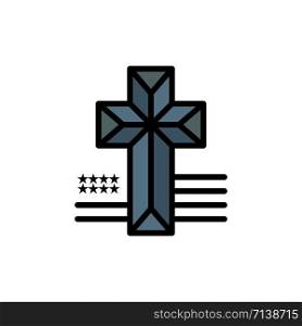 American, Cross, Church Flat Color Icon. Vector icon banner Template