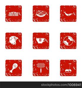 American day icons set. Grunge set of 9 american day vector icons for web isolated on white background. American day icons set, grunge style