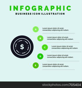 American, Dollar, Money Solid Icon Infographics 5 Steps Presentation Background