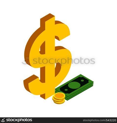 American dollars icon in isometric 3d style isolated on white background. Finance and money symbol . American dollars icon, isometric 3d style