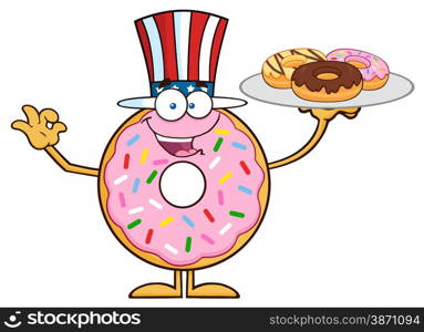 American Donut Cartoon Character Serving Donuts