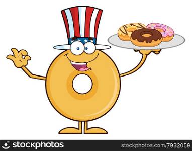 American Donut Cartoon Character Serving Donuts