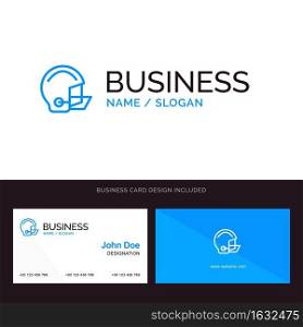 American, Equipment, Football, Helmet, Protective Blue Business logo and Business Card Template. Front and Back Design