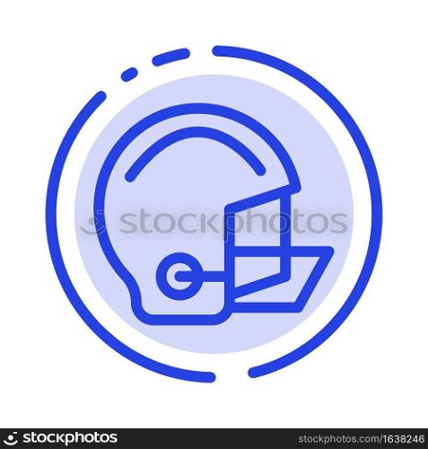 American, Equipment, Football, Helmet, Protective Blue Dotted Line Line Icon