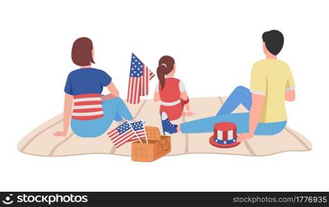 American family on July 4th semi flat color vector character. Sitting figures. Full body people on white. Celebration isolated modern cartoon style illustration for graphic design and animation. American family on July 4th semi flat color vector character