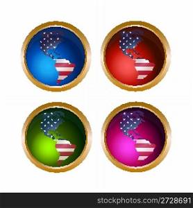 american flag continent shaped on colorful buttons with golden frame