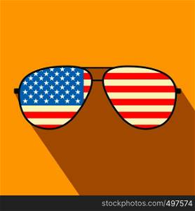 American flag glasses flat icon on a yellow background. American flag glasses flat icon