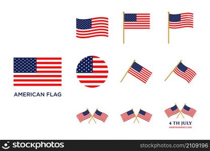 american flag icon set vector design template in white background