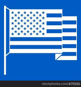 American flag icon white isolated on blue background vector illustration. American flag icon white