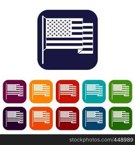 American flag icons set vector illustration in flat style In colors red, blue, green and other. American flag icons set flat
