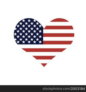 American flag in heart on white background . Vector icon . USA flag. Color flag of united stated .