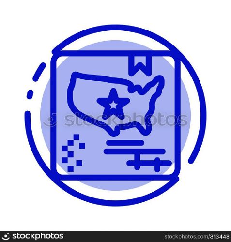 American, Flag, Map, World Blue Dotted Line Line Icon