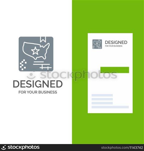 American, Flag, Map, World Grey Logo Design and Business Card Template