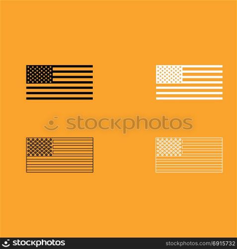 American flag set black and white icon .