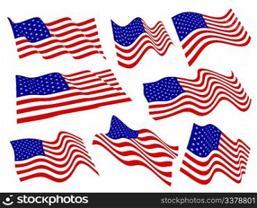 American flags waving set.