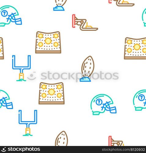 American Football Accessories Vector Seamless Pattern Color Line Illustration. American Football Accessories Icons Set Vector